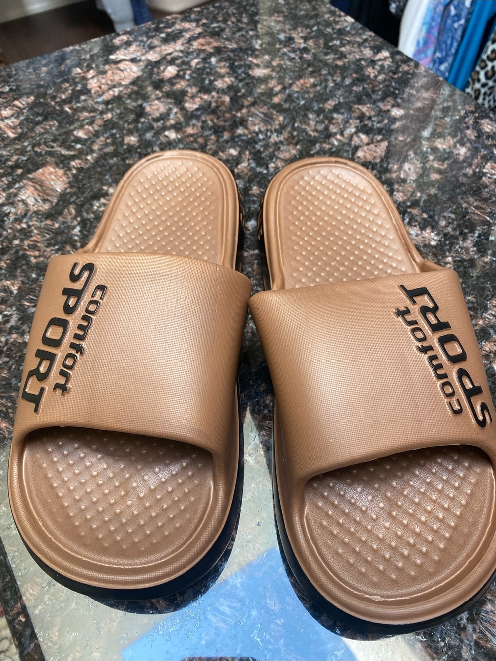 Men's Tan Comfort Sport Slide Sandals. NWOT.  Fits like 9 mens shoes.